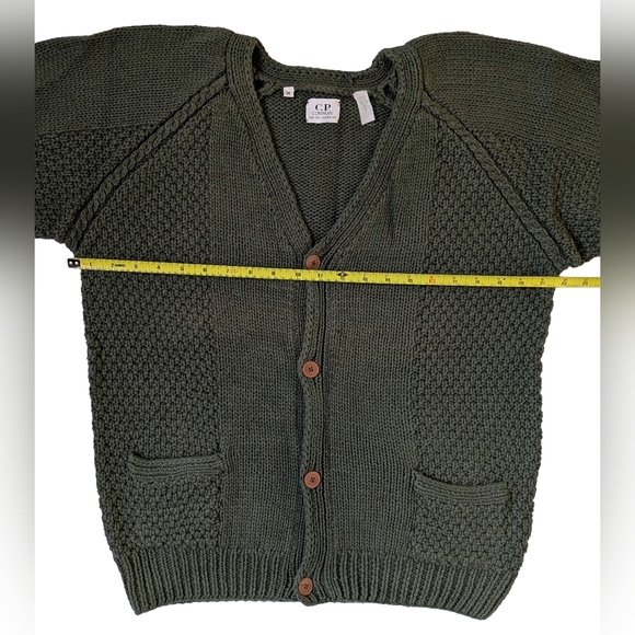 Vintage Massimo Osti CP Company Olive Green Chunky Cable Knit Men's Cardigan Med - Picture 4 of 6